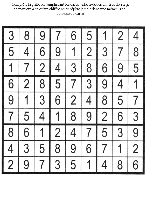 solution du jeu du sudoku