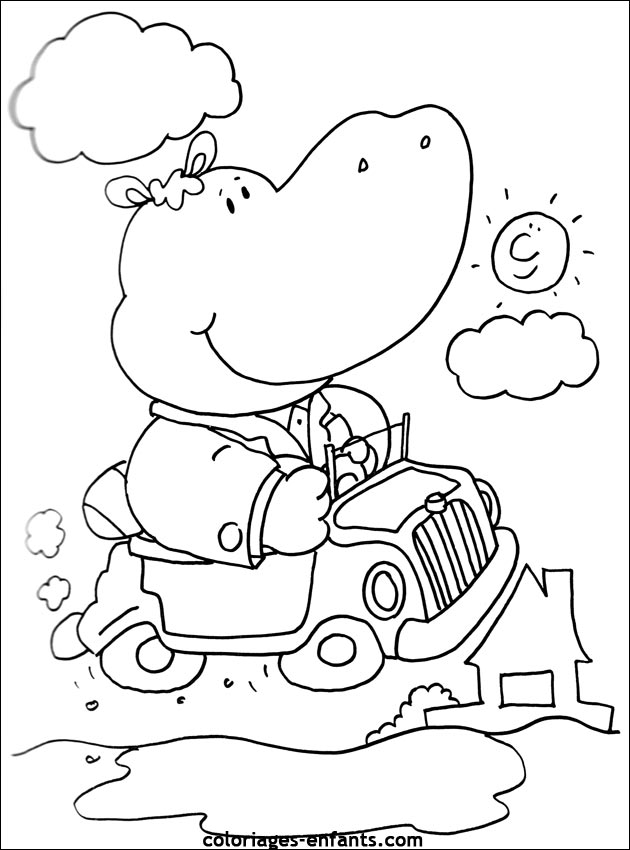 coloriage d'hippopotame pour les enfants